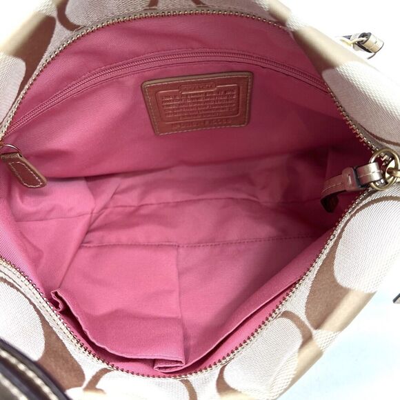 COACH Tan / Gold Signature C Hobo Bag Handbag Purse & Matching Wristlet - Picture 13 of 15
